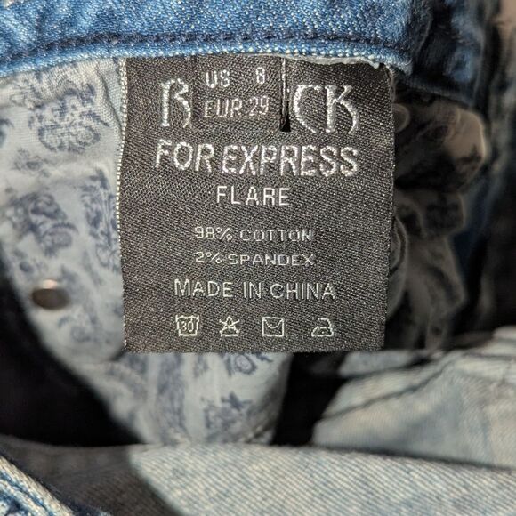 Vintage Rerock For Express Women's Size 8 y2k Blue Distressed Flare Jeans - Picture 6 of 6